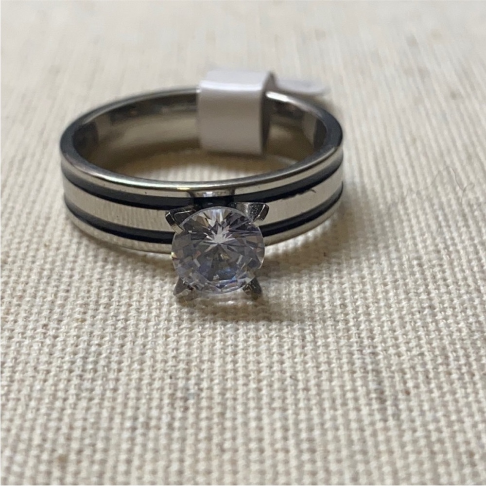 CZ set in stainless steel band